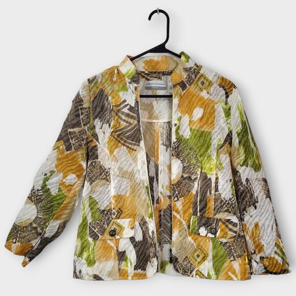 Alfred Dunner Jacket Womens Size 6 Petite Lightweight Abstract Zip Up 3/4 Sleeve - Picture 1 of 12